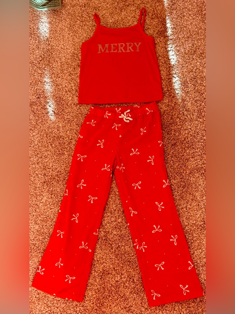 Kids Red 'Merry' Holiday Christmas Pajama Set